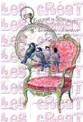 Fauteuil rose oiseaux bleus - A4